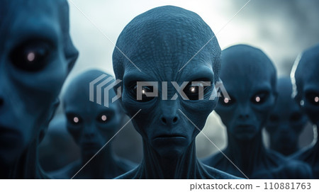 Alien creature has a message for humans. Grey kind humanoid from an other planet portrait series 110881763