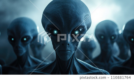 Alien creature has a message for humans. Grey kind humanoid from an other planet portrait series 110881764