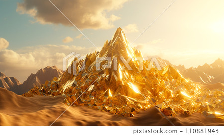 Image background of a mountain made of shining gold "AI generated image" 110881943