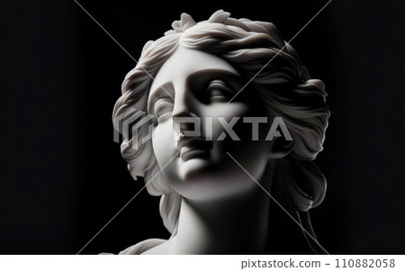 Ancient white marble sculpture head of young woman. Statue of sensual renaissance art era woman antique style 110882058