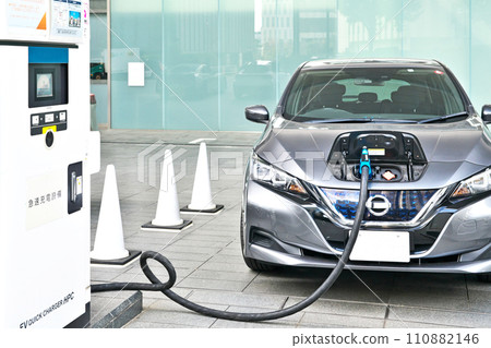 EV (electric vehicle) being charged (Nissan Leaf) 110882146