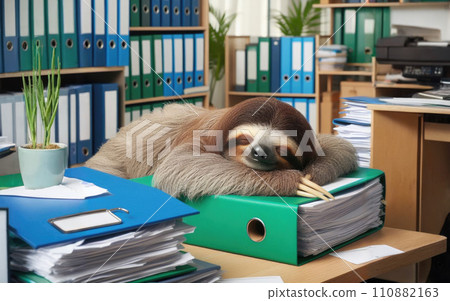 Lazy sloth sleeping at table in office Lazy sloth sleeping at table in office 110882163