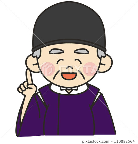 穿著紫色卡里吉姿勢並微笑著解釋的牧師 穿著紫色卡里吉姿勢並微笑著解釋的牧師 110882564