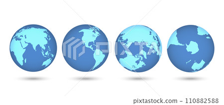 Set of transparent globes of Earth. Realistic world map in globe shape with transparent texture and shadow 110882588