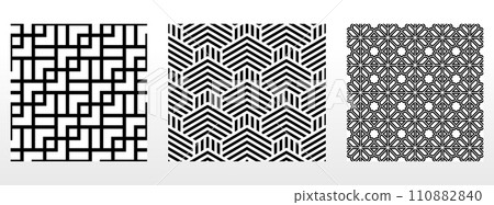 Geometric set of seamless black and white patterns. Simple vector graphics Geometric set of seamless black and white patterns. Simple vector graphics 110882840