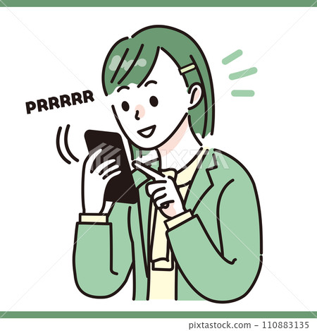 A female office worker who takes an incoming call on a smartphone 110883135
