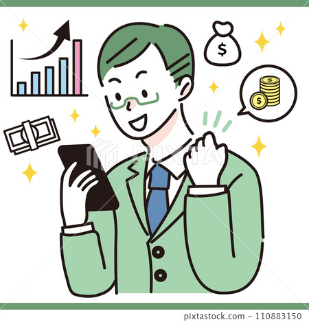 Male office worker managing assets on smartphone Male office worker managing assets on smartphone 110883150