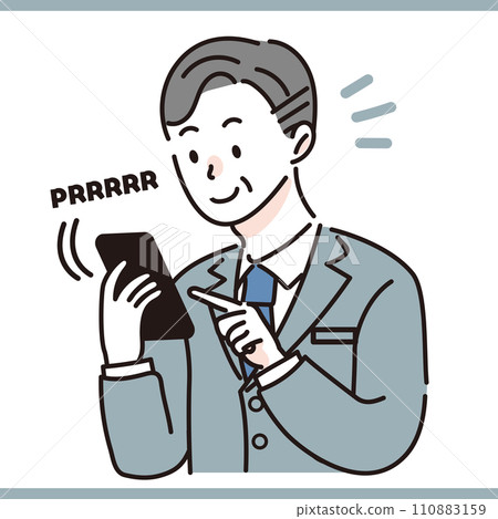A male office worker who takes an incoming call on a smartphone A male office worker who takes an incoming call on a smartphone 110883159