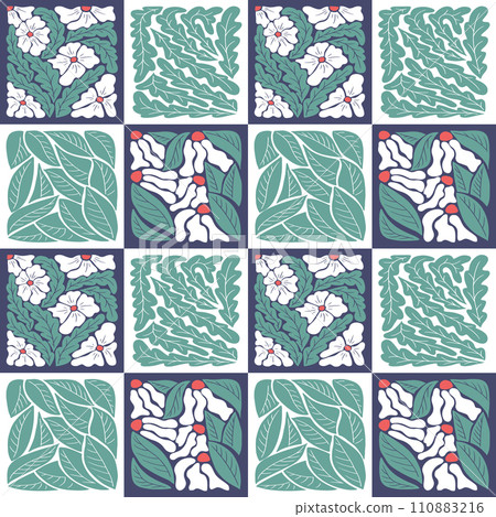 Bold colored geometric abstract floral pattern 110883216