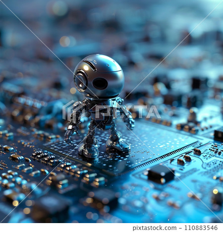 [AI-generated image/AI illustration] Robot placed on the base of a computer 110883546