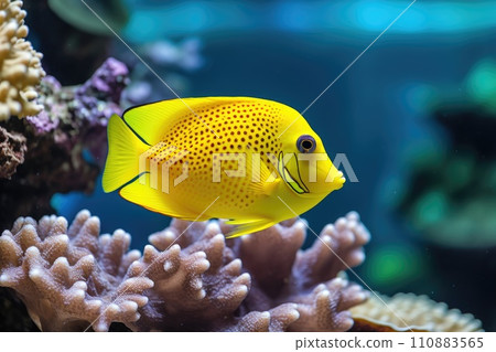 Yellow tang fish on coral reef 110883565
