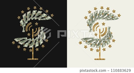Money creative composition with Catherine wheel firework with flying apart 100 dollar bills. Conceptual vintage illustration for success, luck. Money creative composition with Catherine wheel firework with flying apart 100 dollar bills. Conceptual vintage illustration for success, luck. 110883629