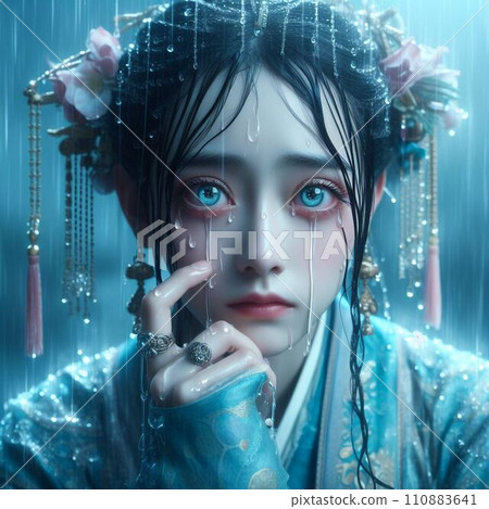 淚目, 中國風, 古裝, 雨中, 少女, 楚楚可憐, 劇情 110883641