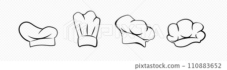 Chefs bakery hats set. Culinary chef headwear for food preparation 110883652
