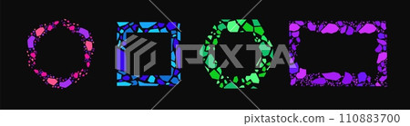 Geometric terazzo frames set. Mosaic purple and green circles and rectangles 110883700