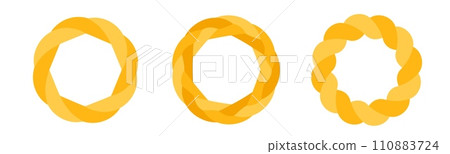 Braid circle golden 3d frame. Round braided ring. Twisted rope 110883724