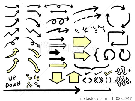 Simple hand-drawn arrow line drawing material set 110883747