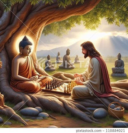 耶穌與佛陀, 寧靜, 平和, 下棋, 樹下 110884021
