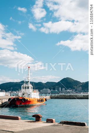 Shimonoseki Kanmon Straits port and Kitakyushu Moji town in Yamaguchi, Japan 110884764