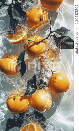 Orange in liquid - image of fresh fruit (AI generated image) 110885261