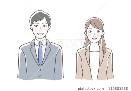 Smiling business illustration of a man and a woman. Smiling business illustration of a man and a woman. 110885388