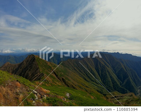 The southern ridgeline of the Hidaka Mountains from the summit of Pyramid Mine The southern ridgeline of the Hidaka Mountains from the summit of Pyramid Mine 110885394