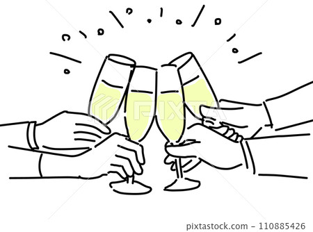 Simple line drawing of people toasting with champagne Simple line drawing of people toasting with champagne 110885426