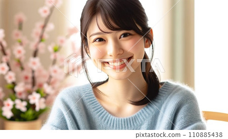 一個穿著毛衣的女人看著鏡頭 一個穿著毛衣的女人看著鏡頭 110885438