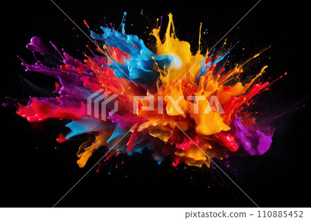 Colorful Paint Splashes on Black Background 110885452