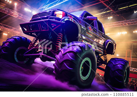 Neon-Lit Monster Truck at Show Neon-Lit Monster Truck at Show 110885511