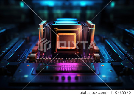 Close-up of a computer processor chip on a motherboard 110885520