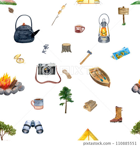 Watercolor adventure camping seamless pattern Watercolor adventure camping seamless pattern 110885551