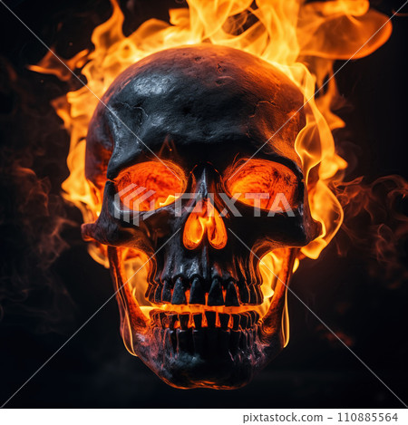 Burning Skull on Dark Background 110885564