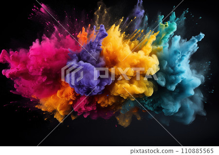 Colorful Powder Explosion on Black Background 110885565