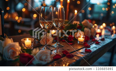 Love blossoms in a heart-shaped space, a romantic scene painted with whispers, kisses, and shared dreams Love blossoms in a heart-shaped space, a romantic scene painted with whispers, kisses, and shared dreams 110885891