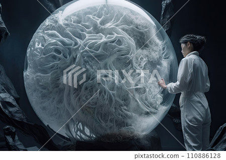 AI-generated content. Scientist Examining Synaptic Neural Orb 110886128