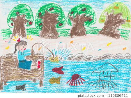 Fishing drawing drawn by a child 110886411