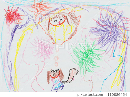 child's drawing of fireworks 110886464