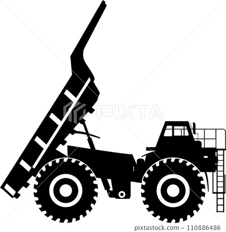 Silhouette of Dump Truck Icon in Flat Style. Vector Illustration 110886486