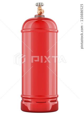 Red cylinder with flammable compressed gas, propane or butane gas. 3D rendering Red cylinder with flammable compressed gas, propane or butane gas. 3D rendering 110886525