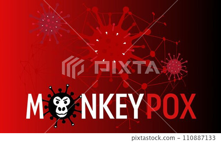 Monkeypox virus banner for awareness and alert against disease spread, symptoms or precautions. Monkey Pox virus outbreak pandemic design with microscopic view background 110887133