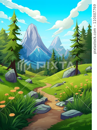 AI-generated content. Summer Mountains Meadows Illustration 110887769