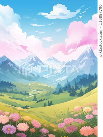 AI-generated content. Summer Mountains Meadows Illustration AI-generated content. Summer Mountains Meadows Illustration 110887790
