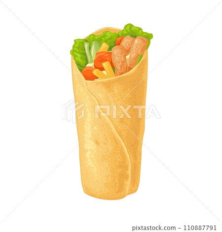 Burrito - mexican traditional food. Vector color realistic illustration. Isolated on white 110887791
