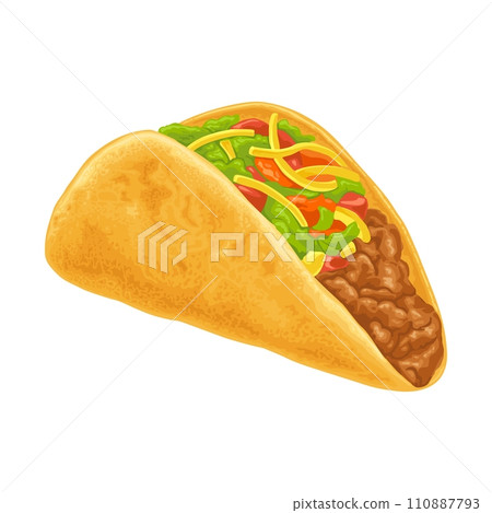 Taco - mexican traditional food. Vector color realistic illustration. Isolated on white 110887793