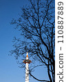 Spring in front of Kyoto Station, silhouette of Kyoto Tower and trees rising against the blue sky 110887889