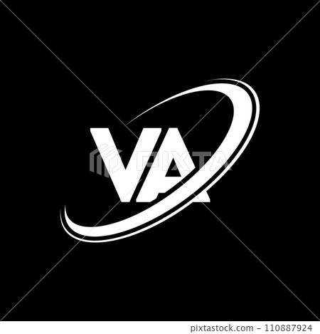 VA V A letter logo design. Initial letter VA linked circle uppercase monogram logo red and blue. VA logo, V A design. va, v a 110887924