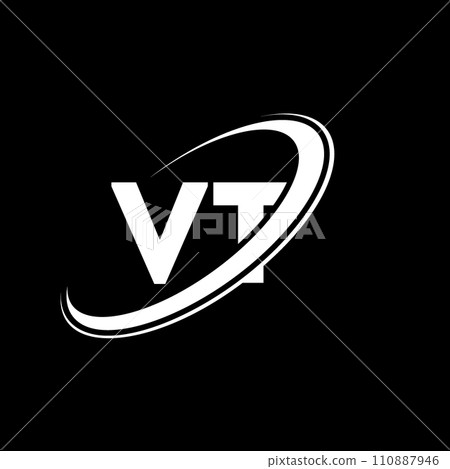 VT V T letter logo design. Initial letter VT linked circle uppercase monogram logo red and blue. VT logo, V T design. vt, v t 110887946