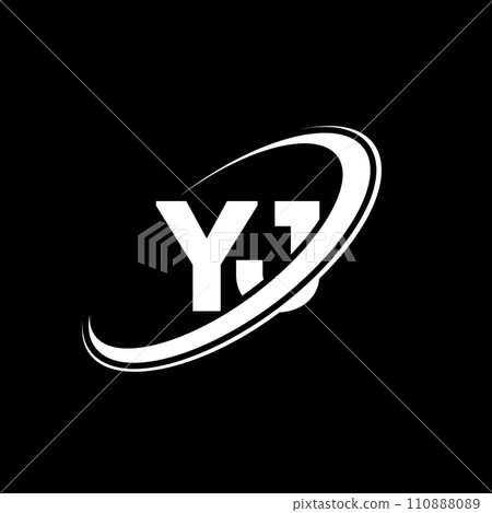 YJ letter logo design. Initial letter YJ linked circle uppercase monogram logo white color. YJ logo, Y J design. yj, y j 110888089
