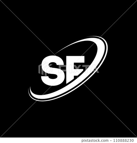 SF S F letter logo design. Initial letter SF linked circle uppercase monogram logo red and blue. SF logo, S F design. sf, s f 110888230